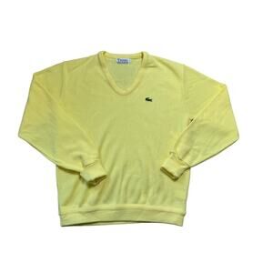 Vintage 80's IZOD Lacoste Men's Sweater, size Large, Bright Yellow; V-neck